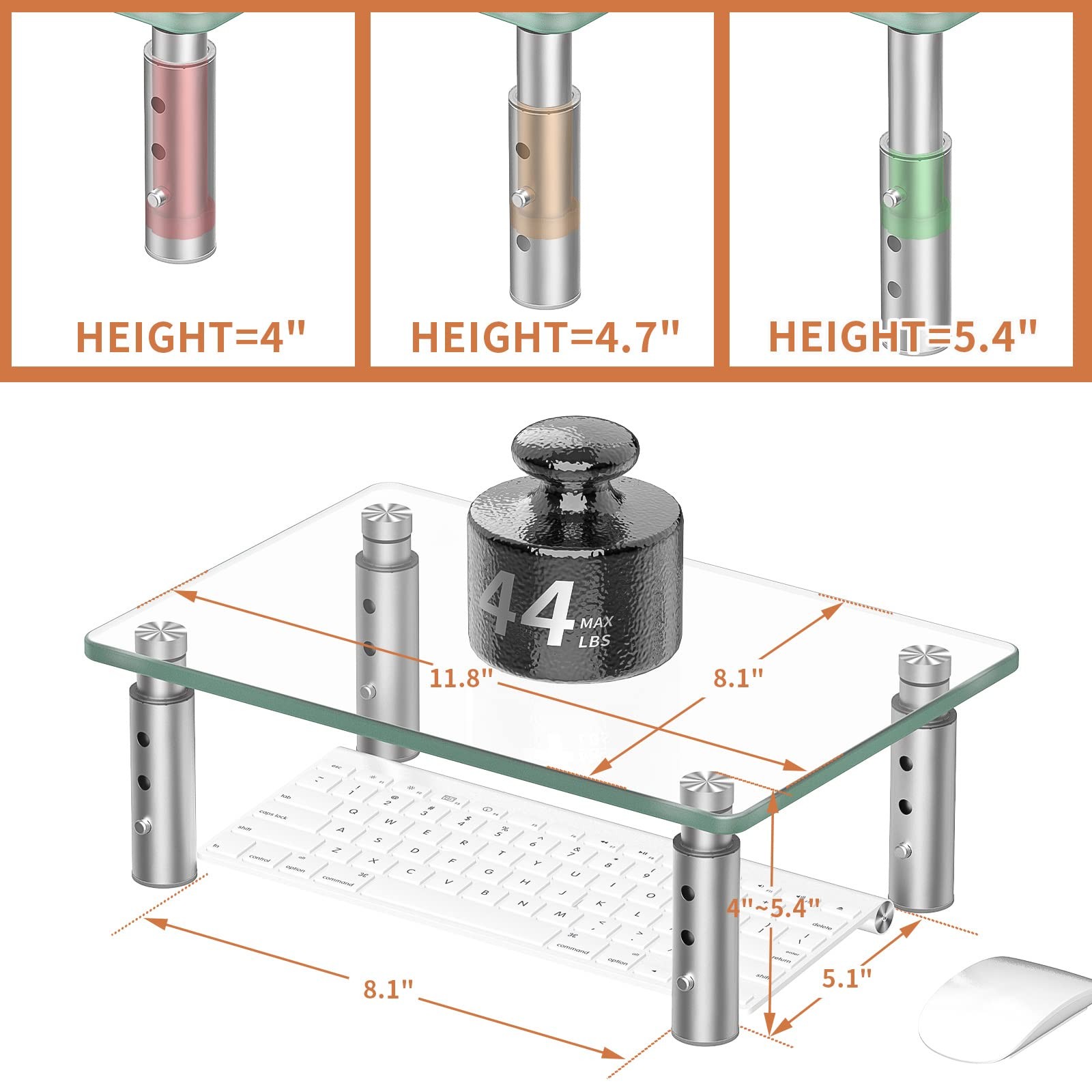 Monitor Stand Riser, Clear, 3 Height Adjustable, PC, Computer, Laptop Stand