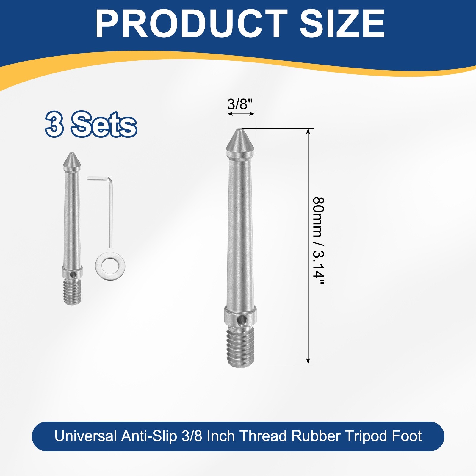 3/8" Thread Tripod Spike, 3.14"/80mm Camera Tripod Ground Spike - 3Pcs