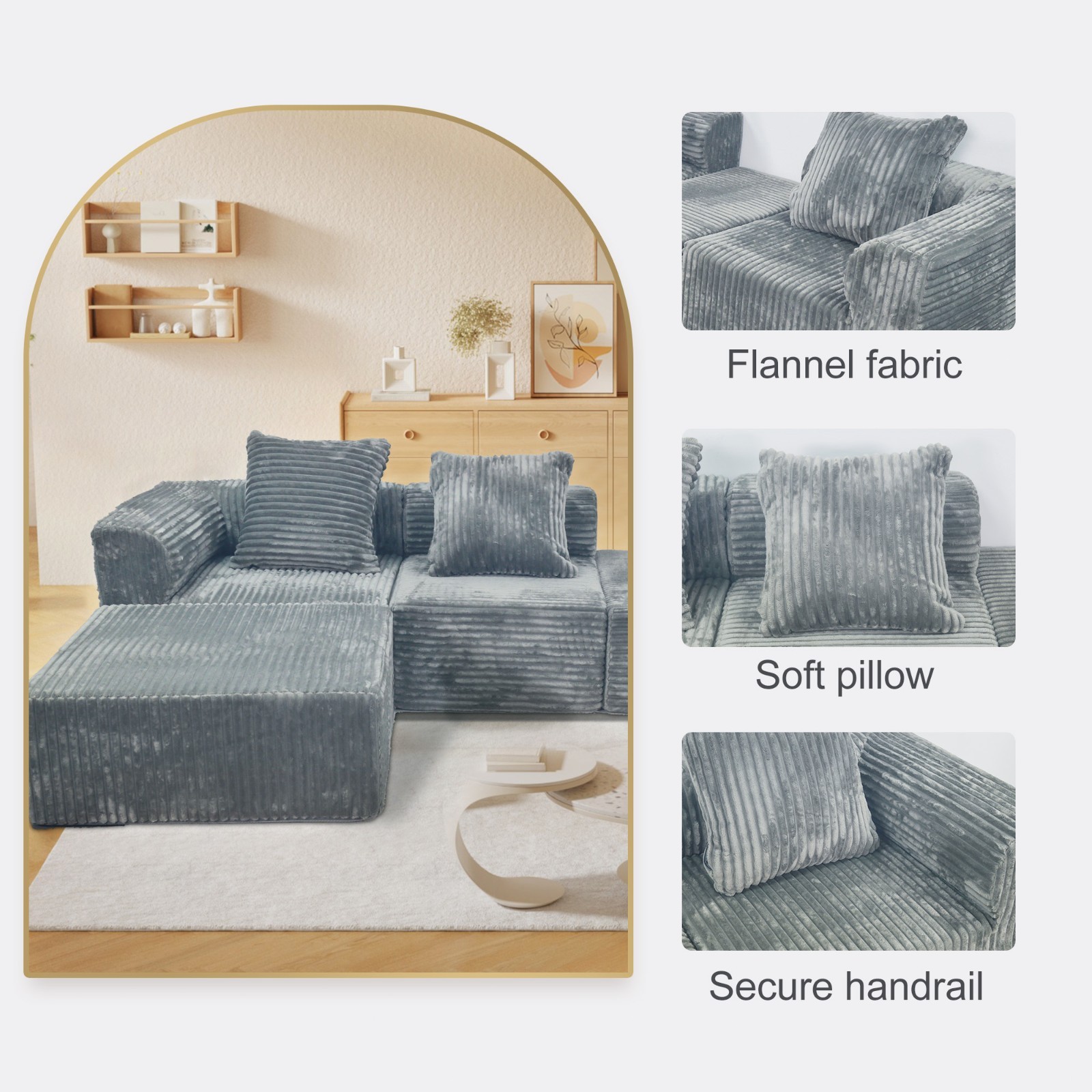 Light grey convertible modular combination sofa set compression sofa