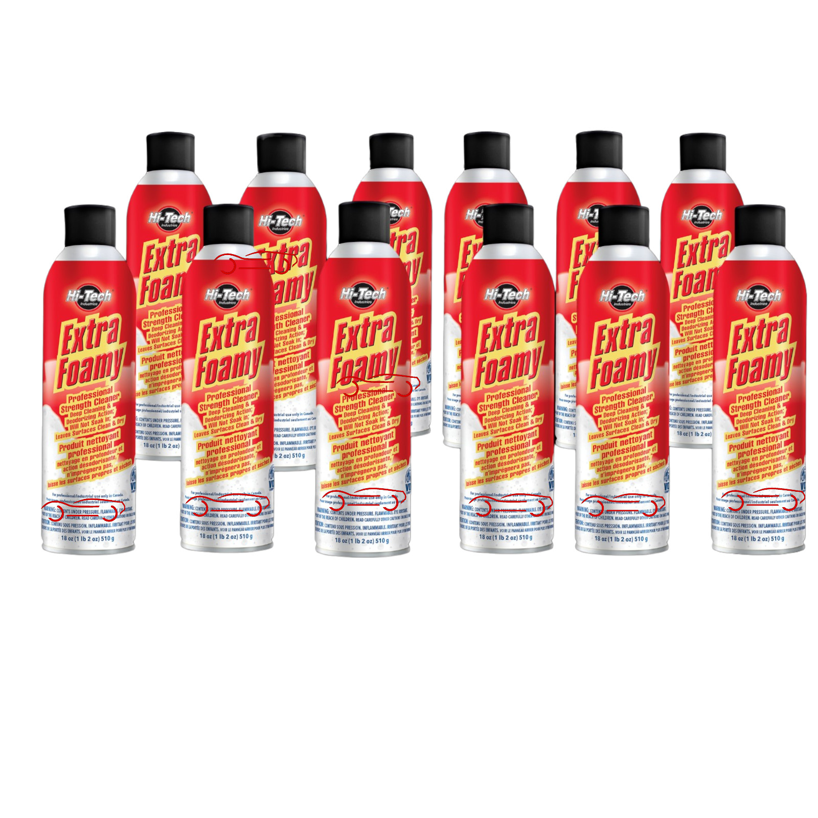 Hi-Tech Extra Foamy Cleaner Vinyl Plastic Cloth Leather Automotive Case of 12