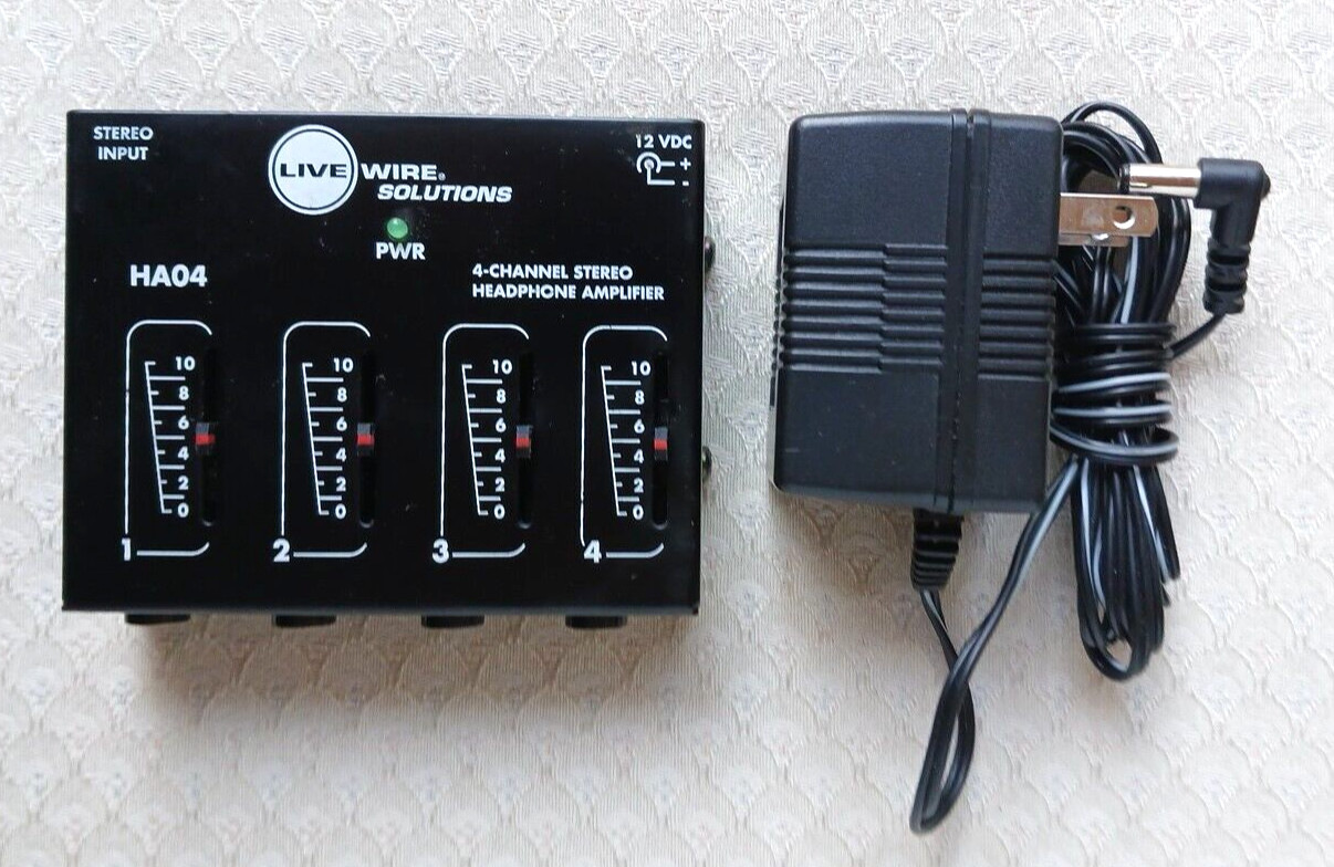 Live Wire Solutions HA04 4-Channel Stereo Headphone Amplifier w/Power Adapter