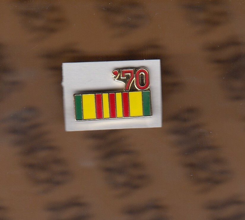 US Vietnam War Veteran 1970 w RVN Service Ribbon crest hat 1" badge c/b