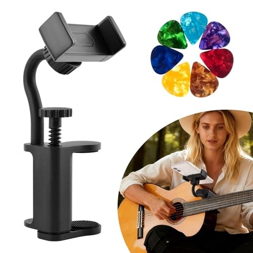 Guitar Phone Holder Adjustable & 360° Rotatable Guitar Mount for