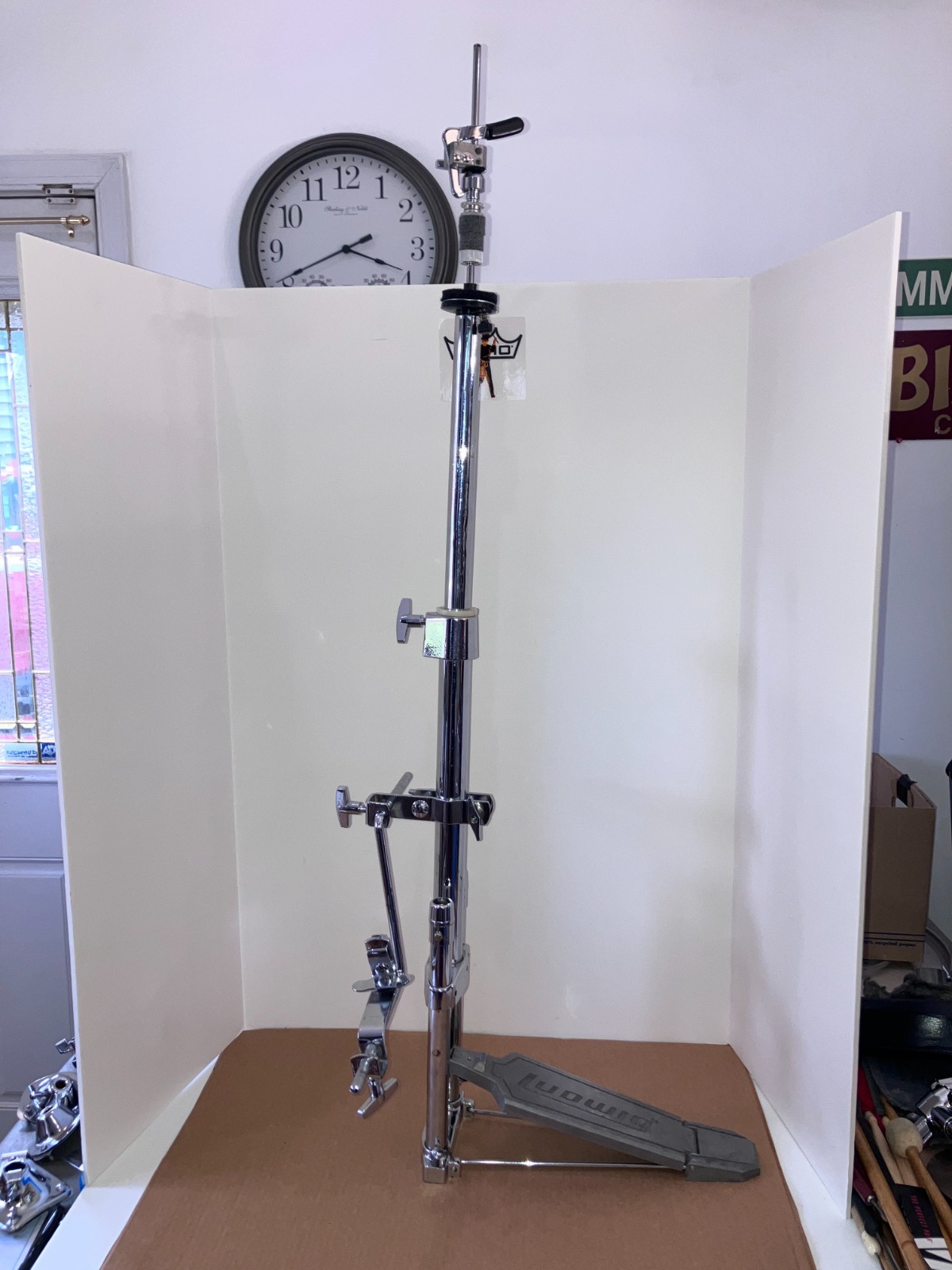 Vintage Ludwig No Leg Hi Hat Stand Black White Badge With Mounting Hardware RARE