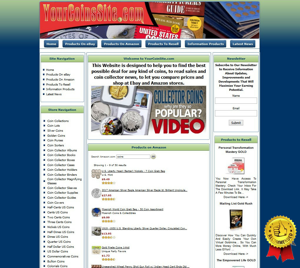 COINS MONEY MAKING STORE Affiliate Website+Amazon+Google