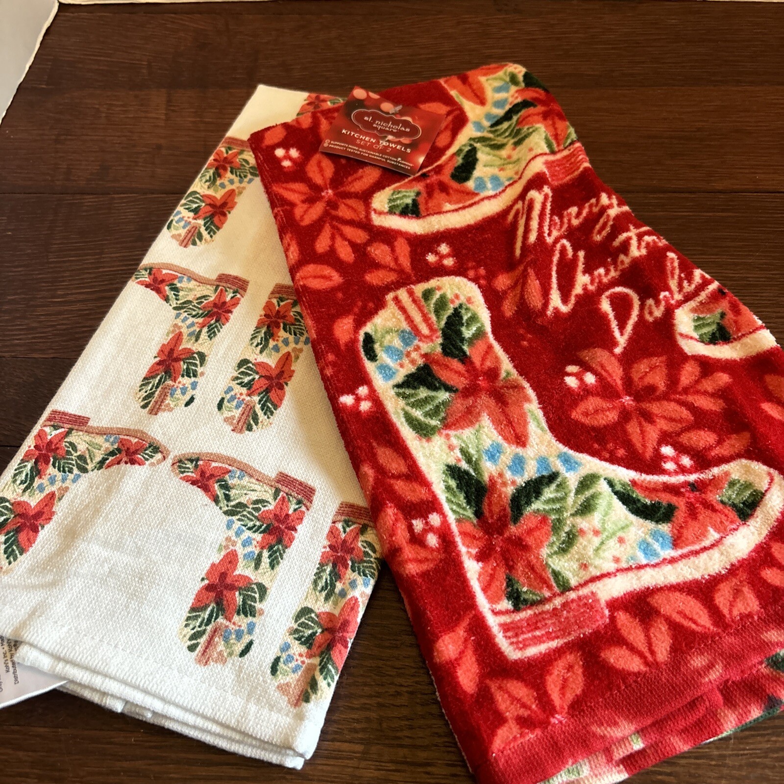 St. Nicholas Square Kitchen Towels Set Of 2 Merry Christmas Darlin Cowboy Boots