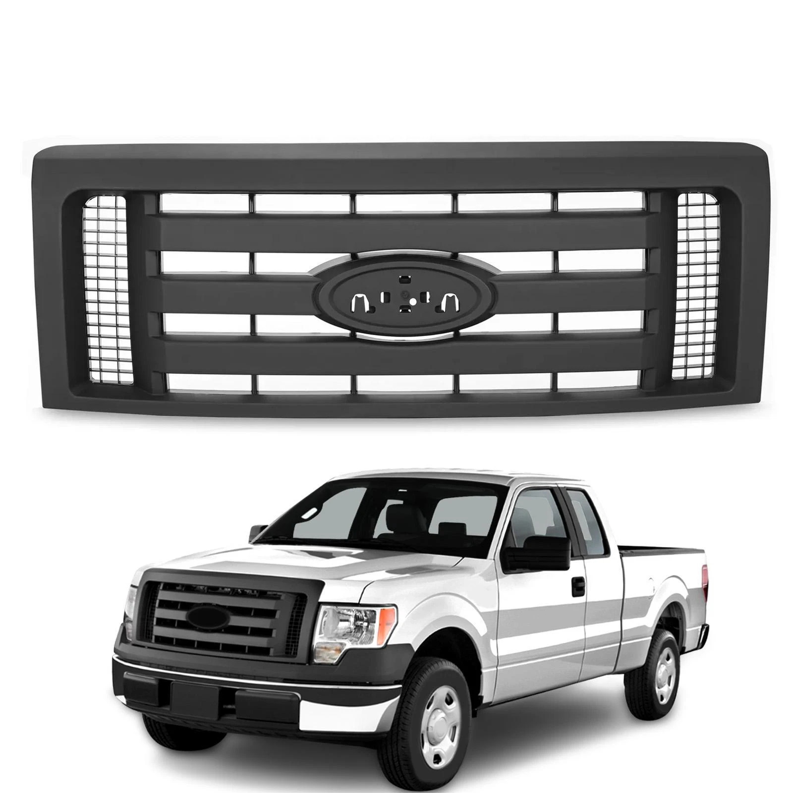 For 2009-2014 Ford F-150 F150 XLT Front Upper Bumper Grille Grill Matte Black