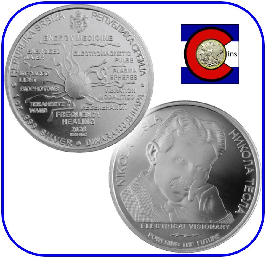 2026 Serbia Tesla Energy Medicine 1 oz 0.999 Silver BU Coin in Capsule