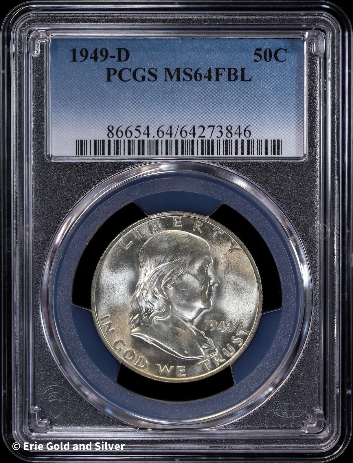 1949-D 50C Franklin Half Dollar PCGS MS 64 FBL