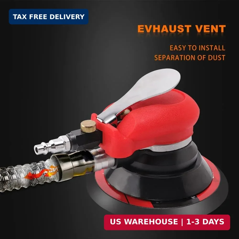 Random Orbital Sander 5" & 6" Pneumatic Palm Sander with Extra 5" Backing Plate,