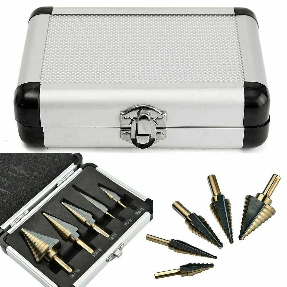 5pcs SAE Step Drill Bit Set HSS Cobalt Multiple Hole 50 Size TRI-FLAT Shank