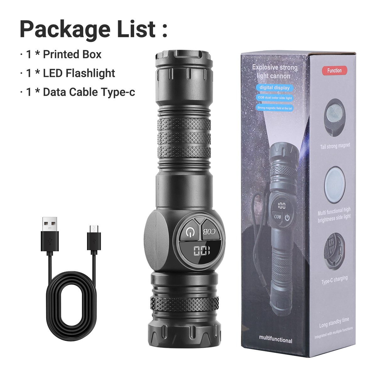 Super Bright 99000000 Lumen LED Magnetic Flashlight Rechargeable LED Work Lights