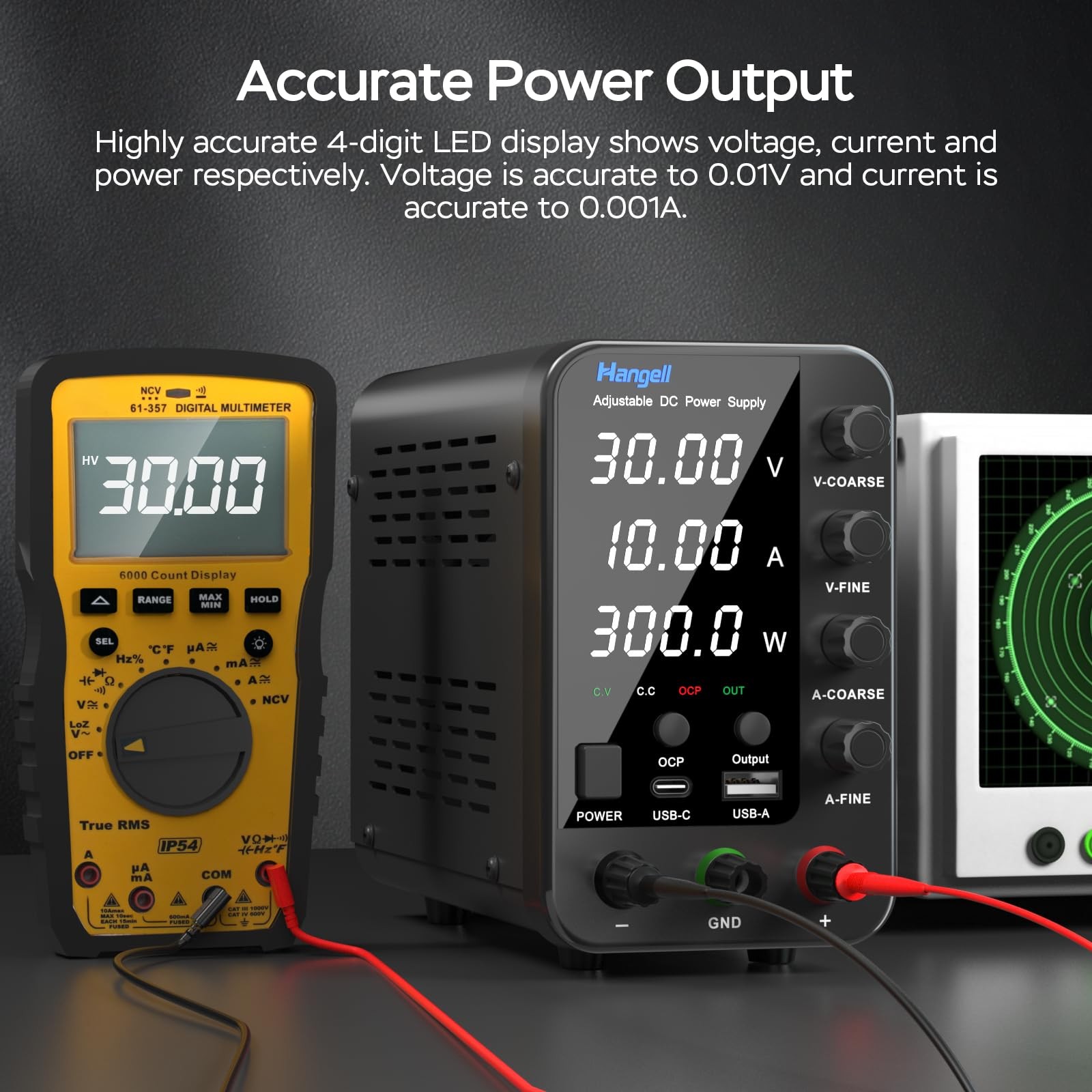 DC Power Supply Variable, 30V 10A Bench Power Supply with Encoder Coarse Fin...