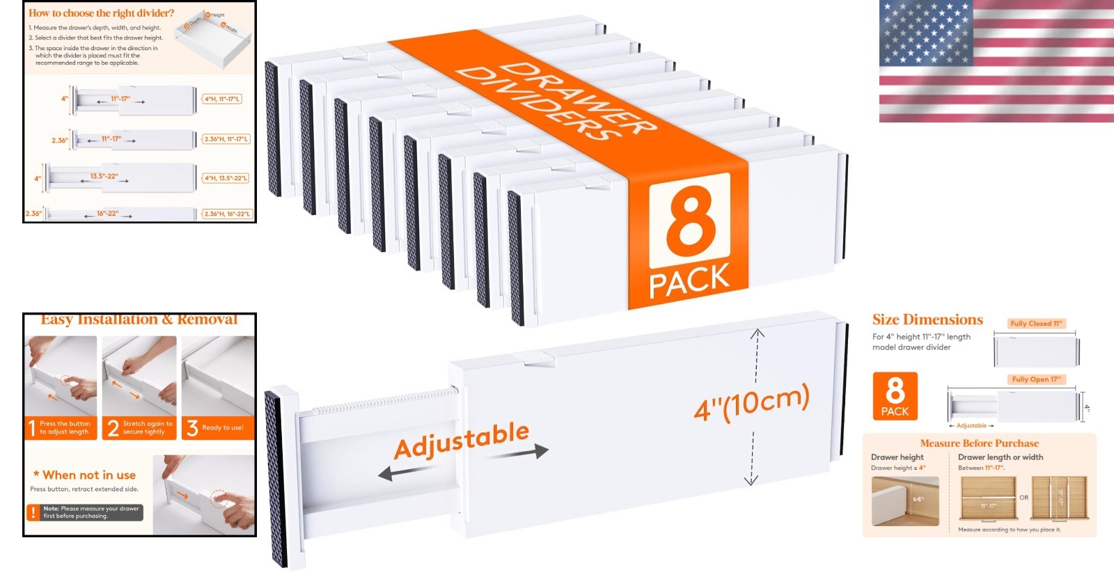 8 Pack Adjustable 4