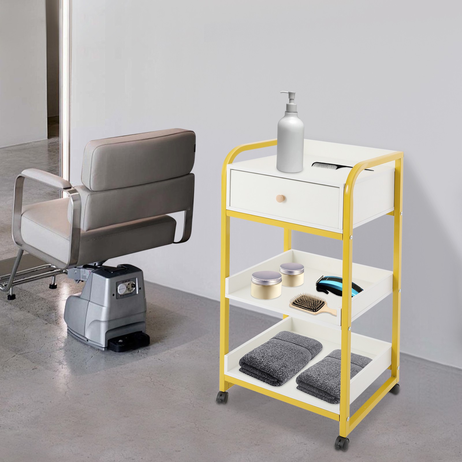 Salon Spa Barber Serving Trolley Rolling Tools Storage Cart With Shelf & Drawer