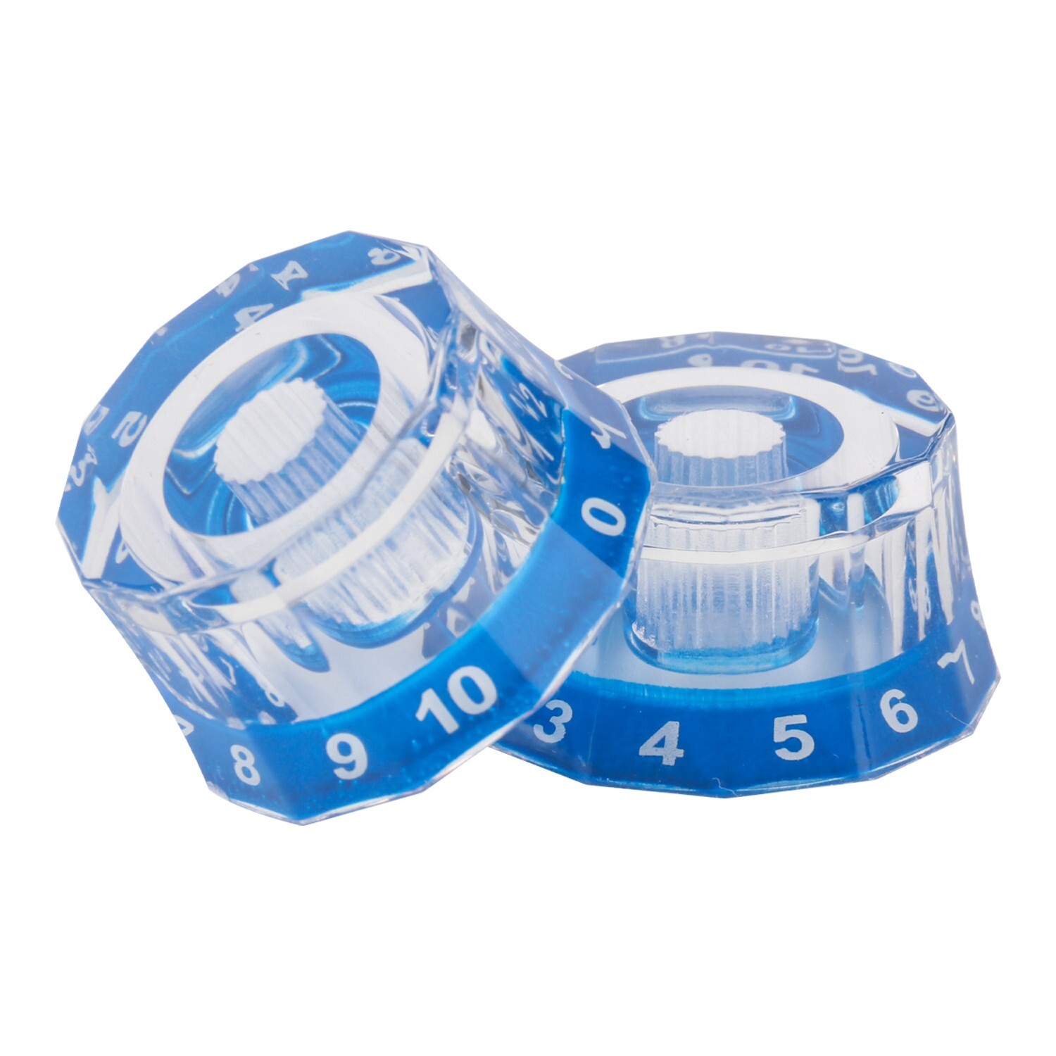 2x 12 Edge Blue Acrylic Bass Guitar Knobs Transparent Volume Tone Control Knobs
