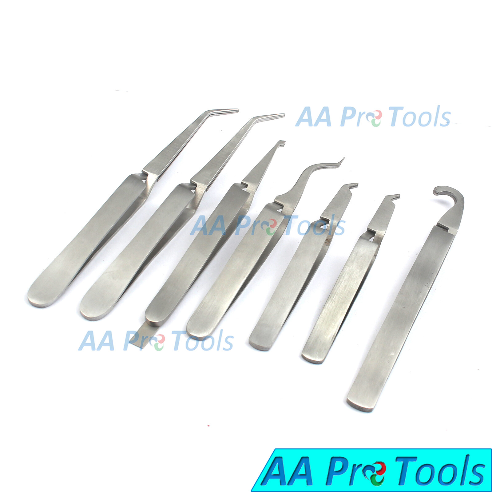 Professional Silver Eyelash Extension Cross lock Tweezers Set of 7 Tweezer Kit