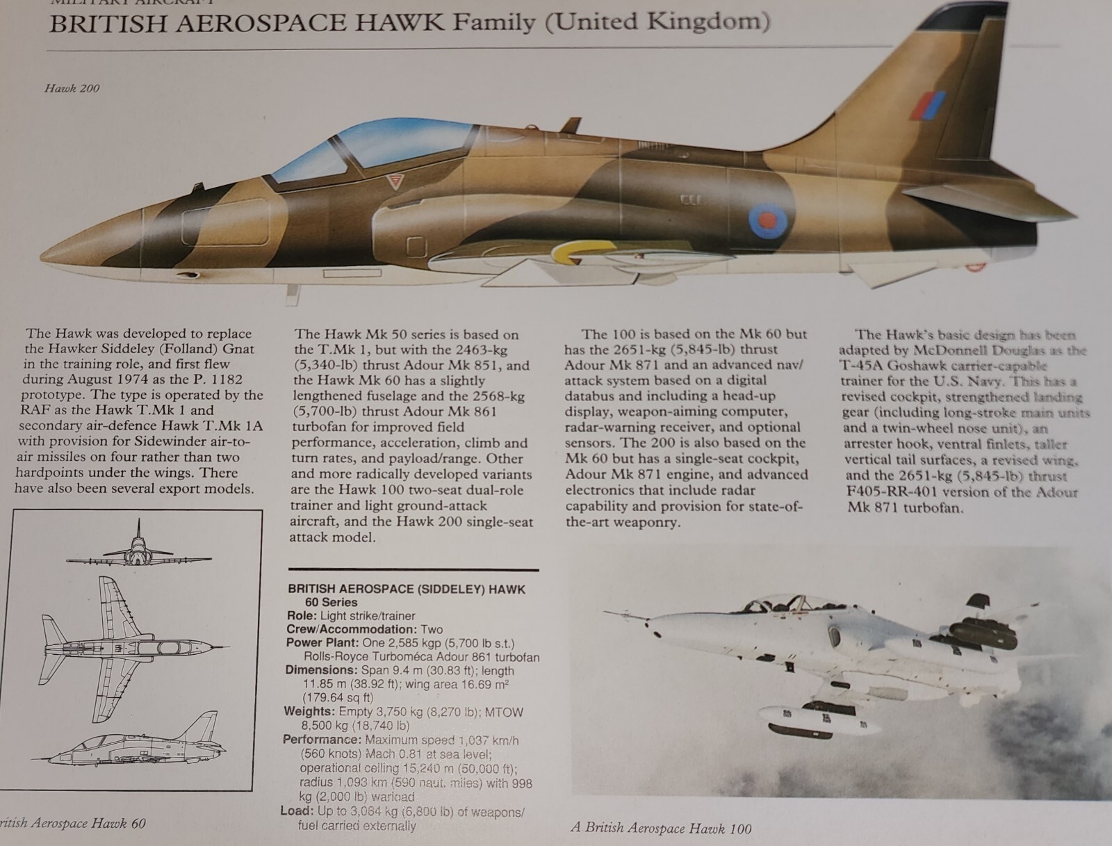 British Aerospace Hawk Aircraft Picture Out of Print Article Sheet Wall Art