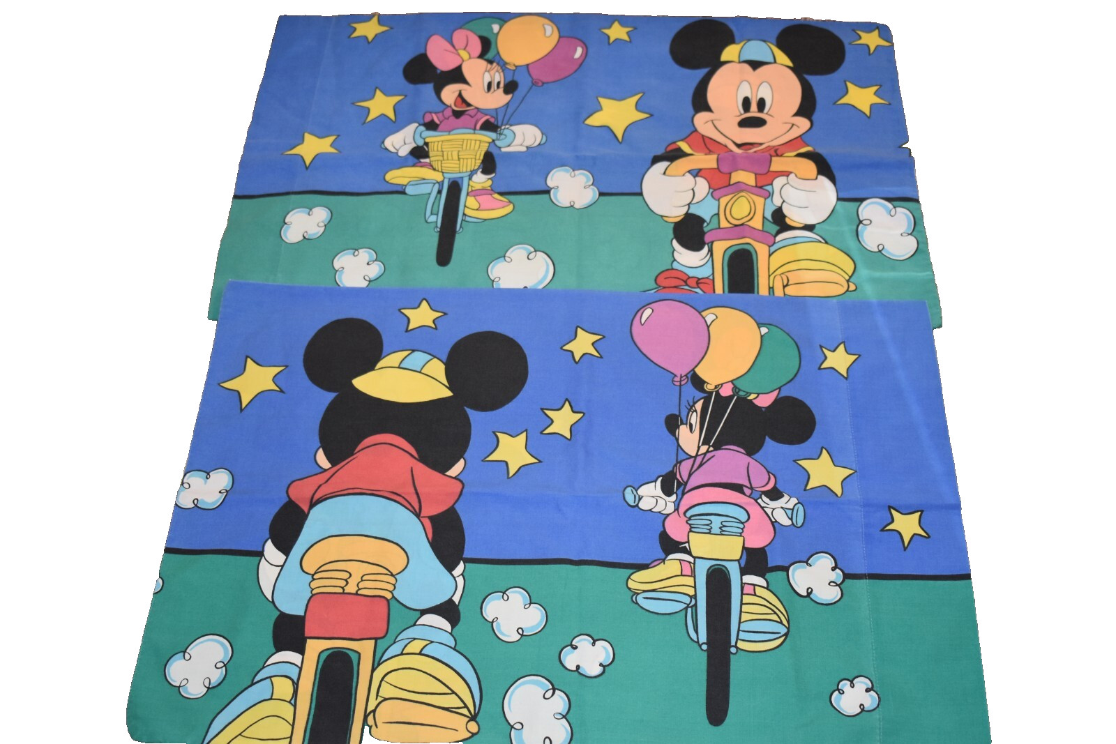 j9 !WOW! 1 Vintage Disney MICKEY & MINNIE MOUSE Bike Reversible Pillow Case