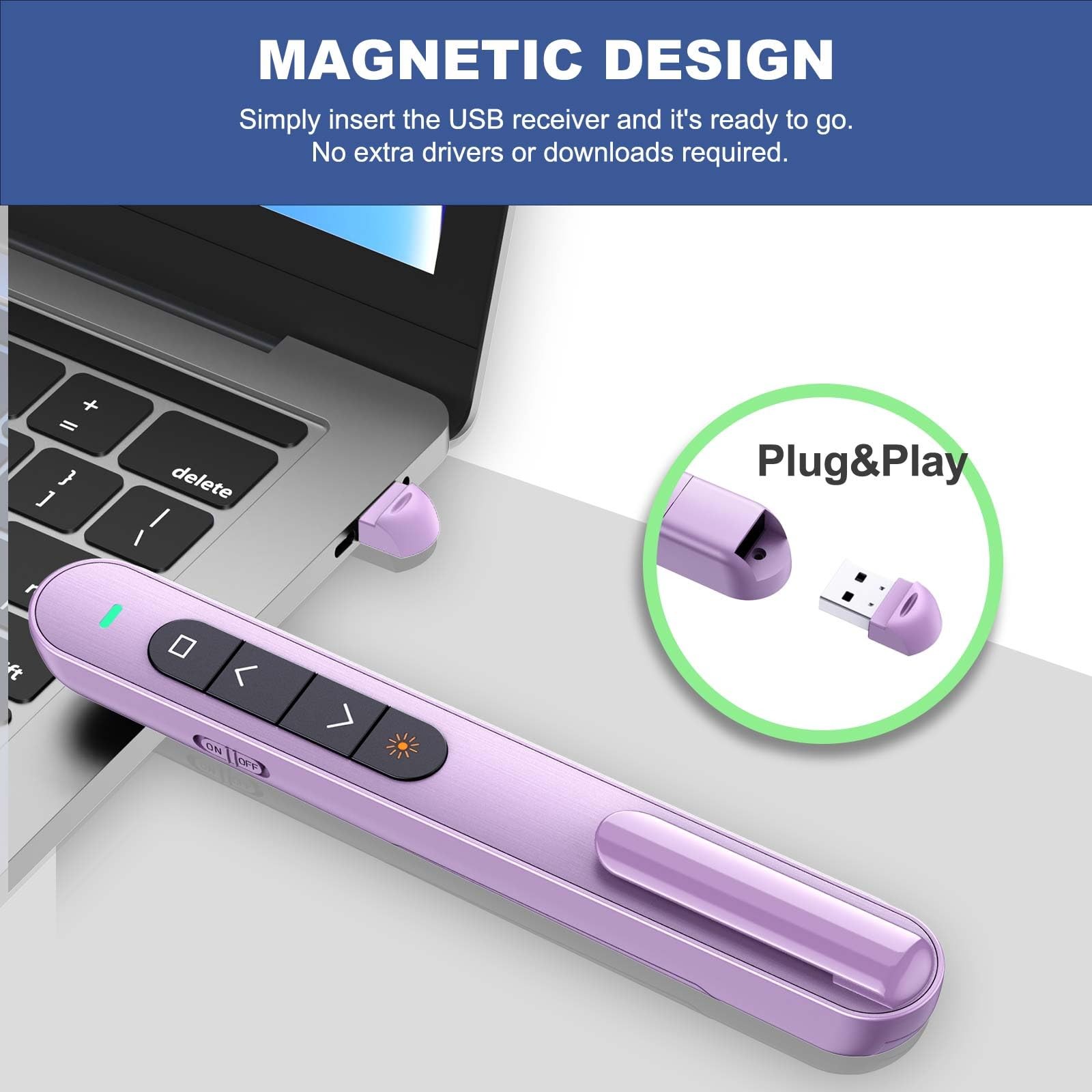 QUI Presentation Clicker with Volume Control, Wireless Presenter Remote | Plug &