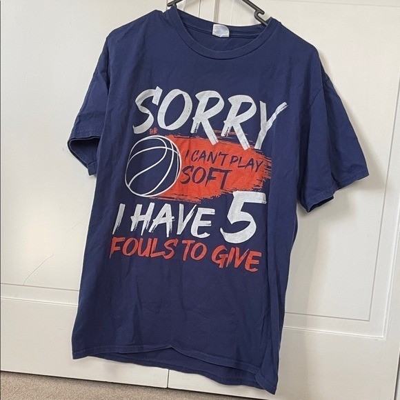 Port & Company Basketball Graphic Tee Mens Medium Navy Blue Good Fouls To Give