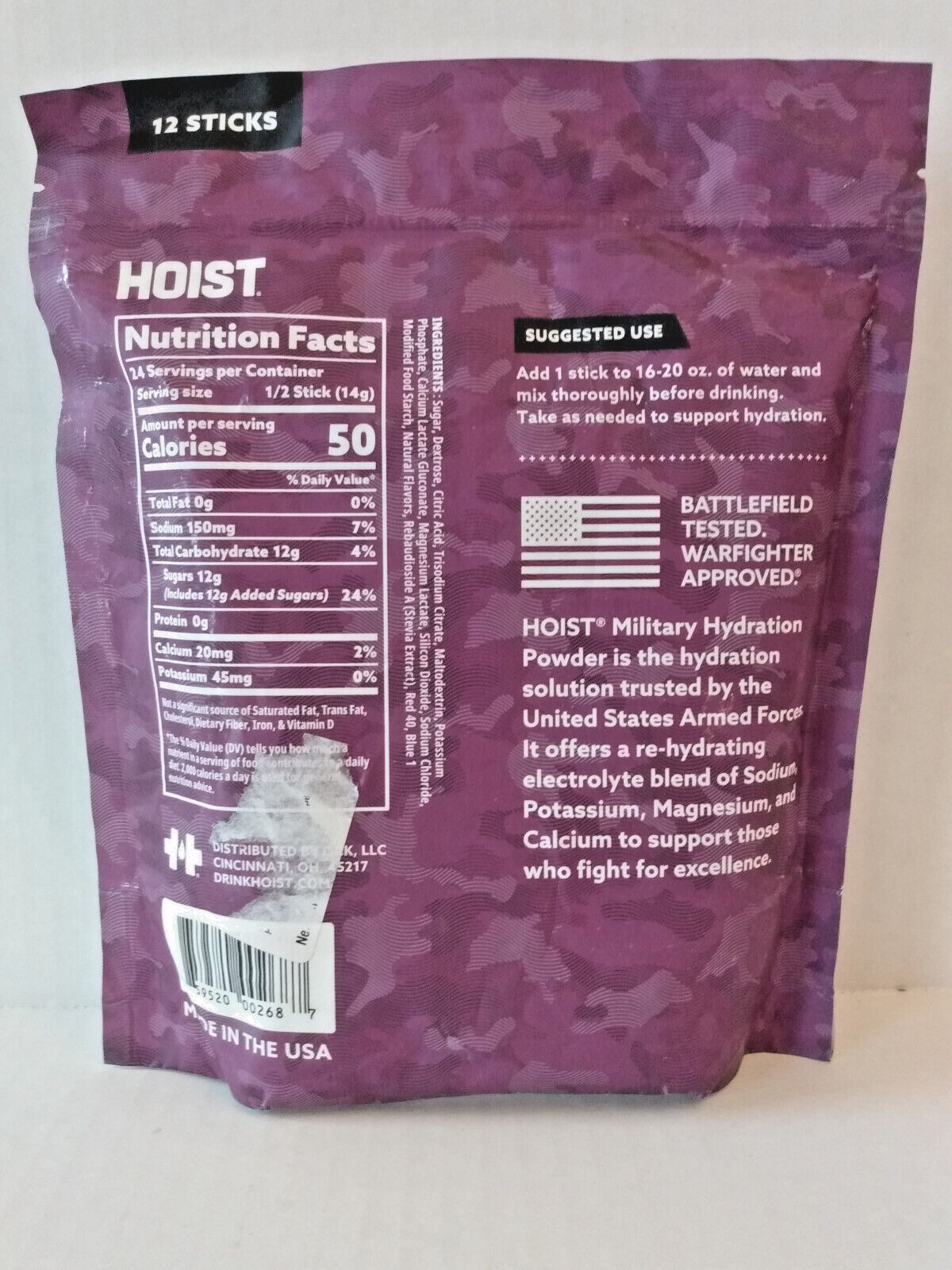 HOIST Military Hydration Electrolyte Drink Powder 12 Grape Sticks