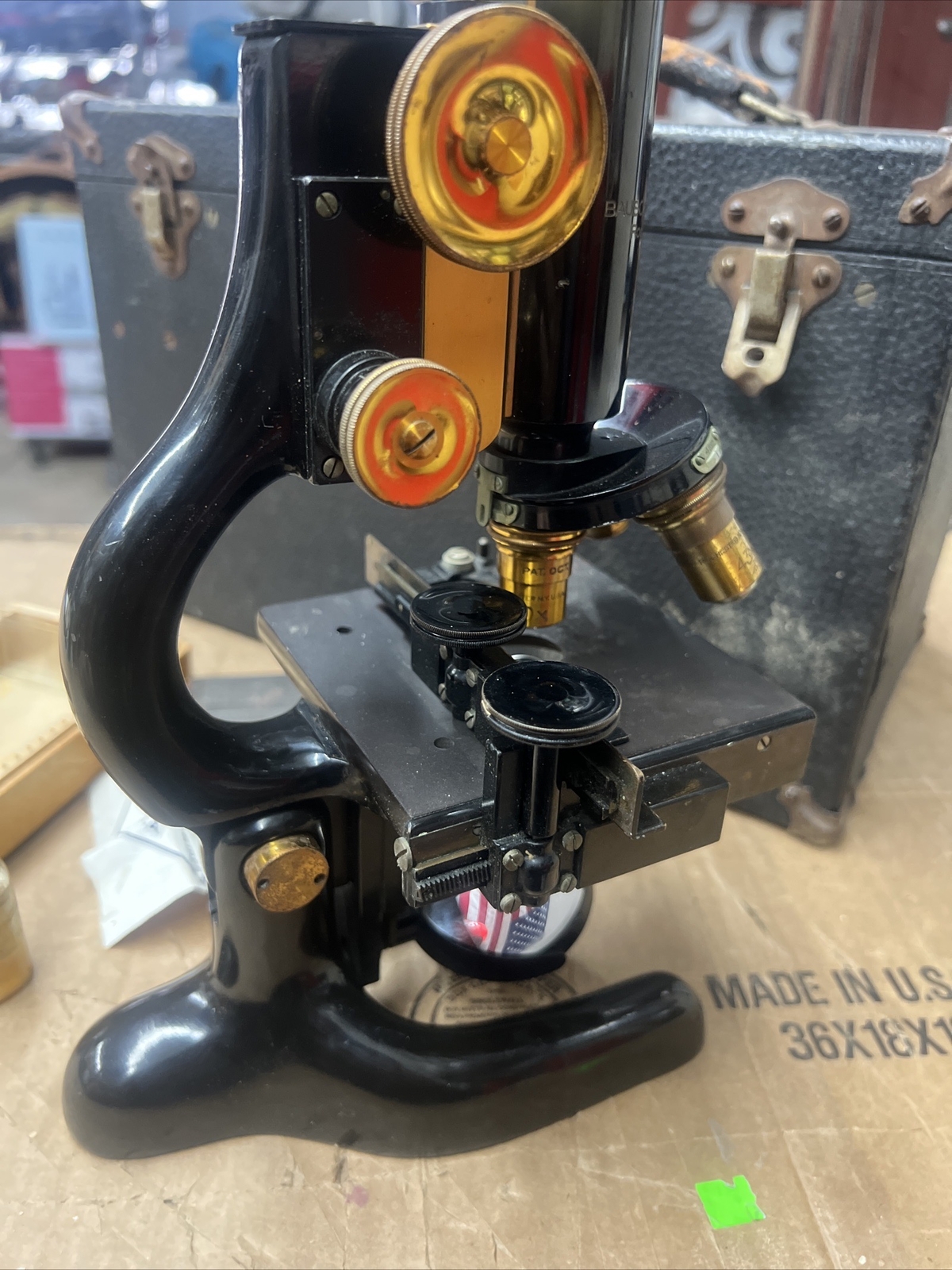 Vintage Rare 1915 Bausch & Lomb Optical Co. Iron and Brass Microscope