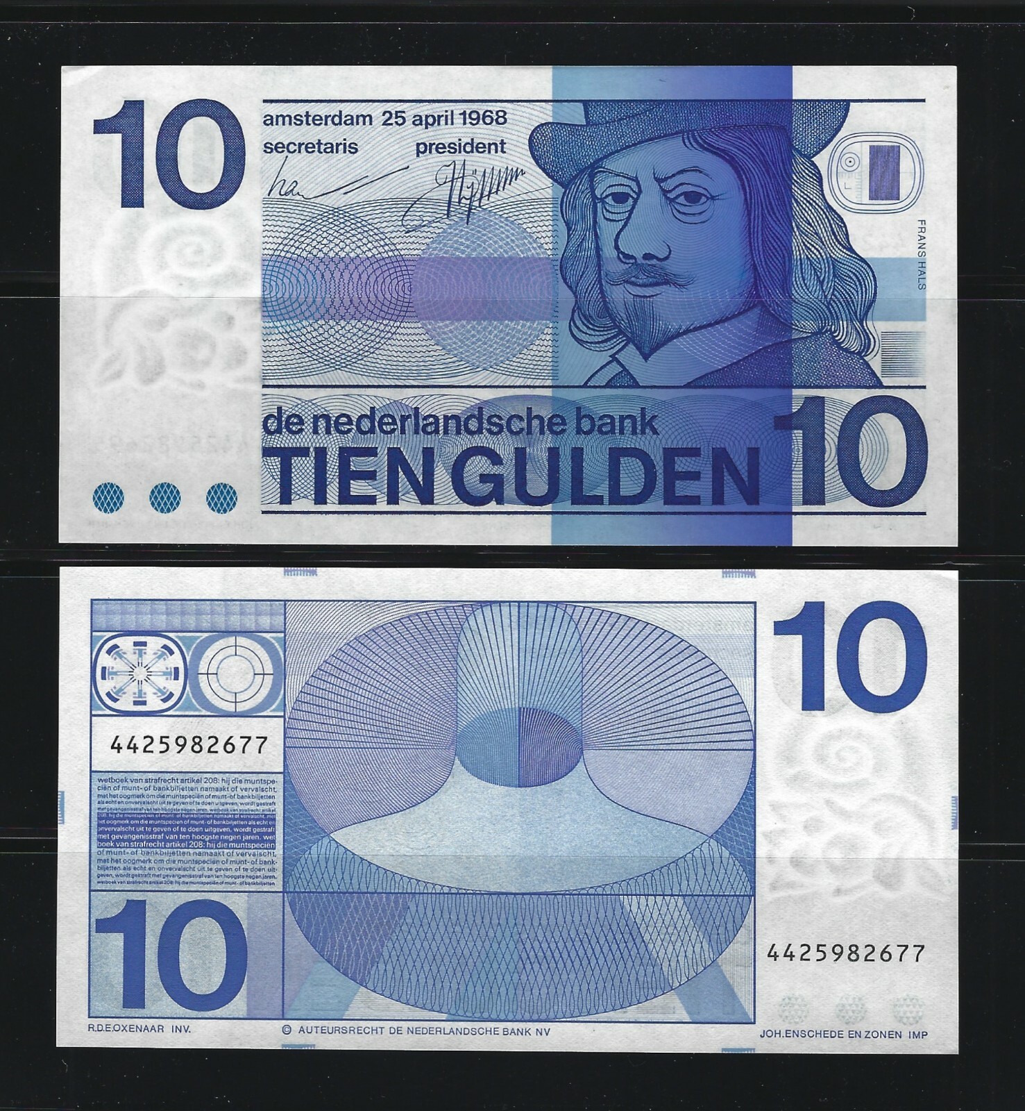 NETHERLANDS 10 Gulden 1968, P-91b Pack Fresh UNC, Long Obsolete Banknote