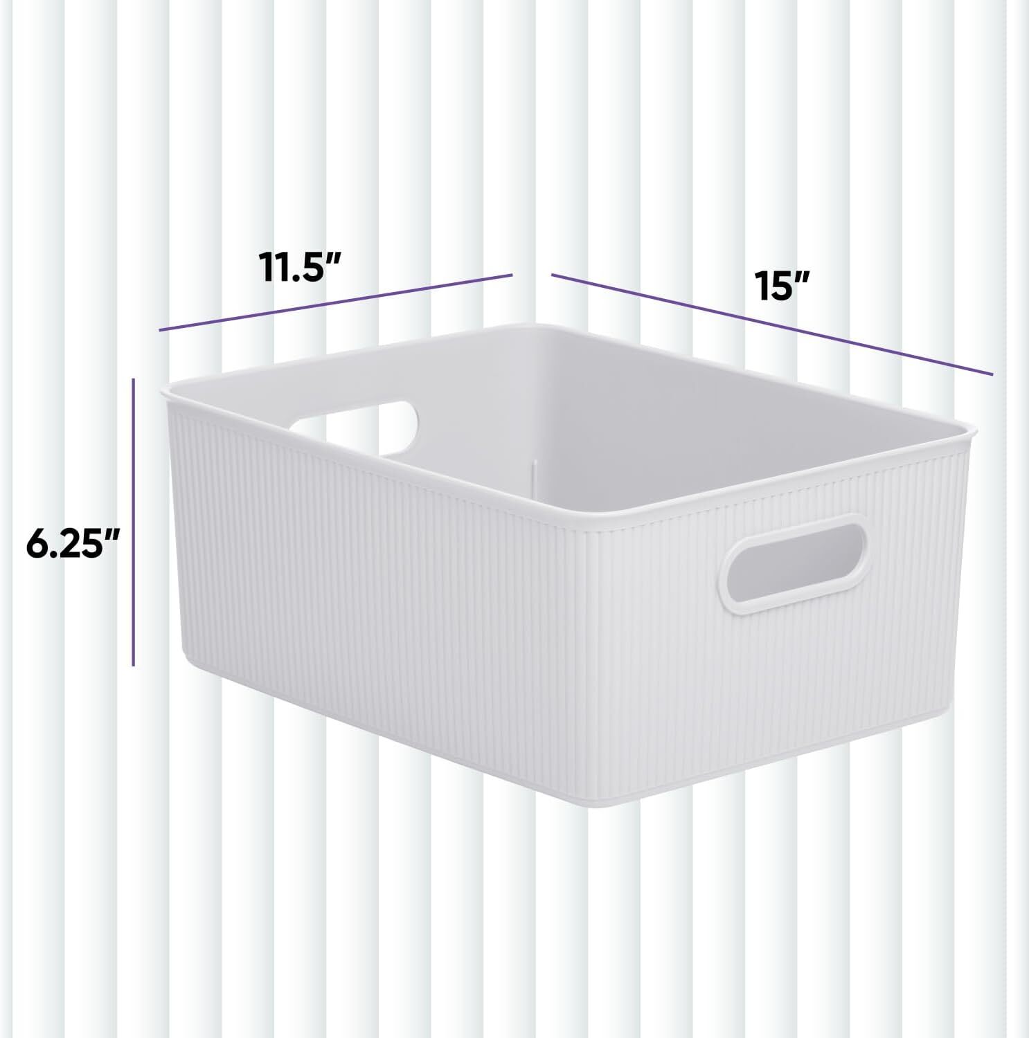 Superio Medium White Ribbed Storage Bin, Plastic Storage Basket (15 Liter)