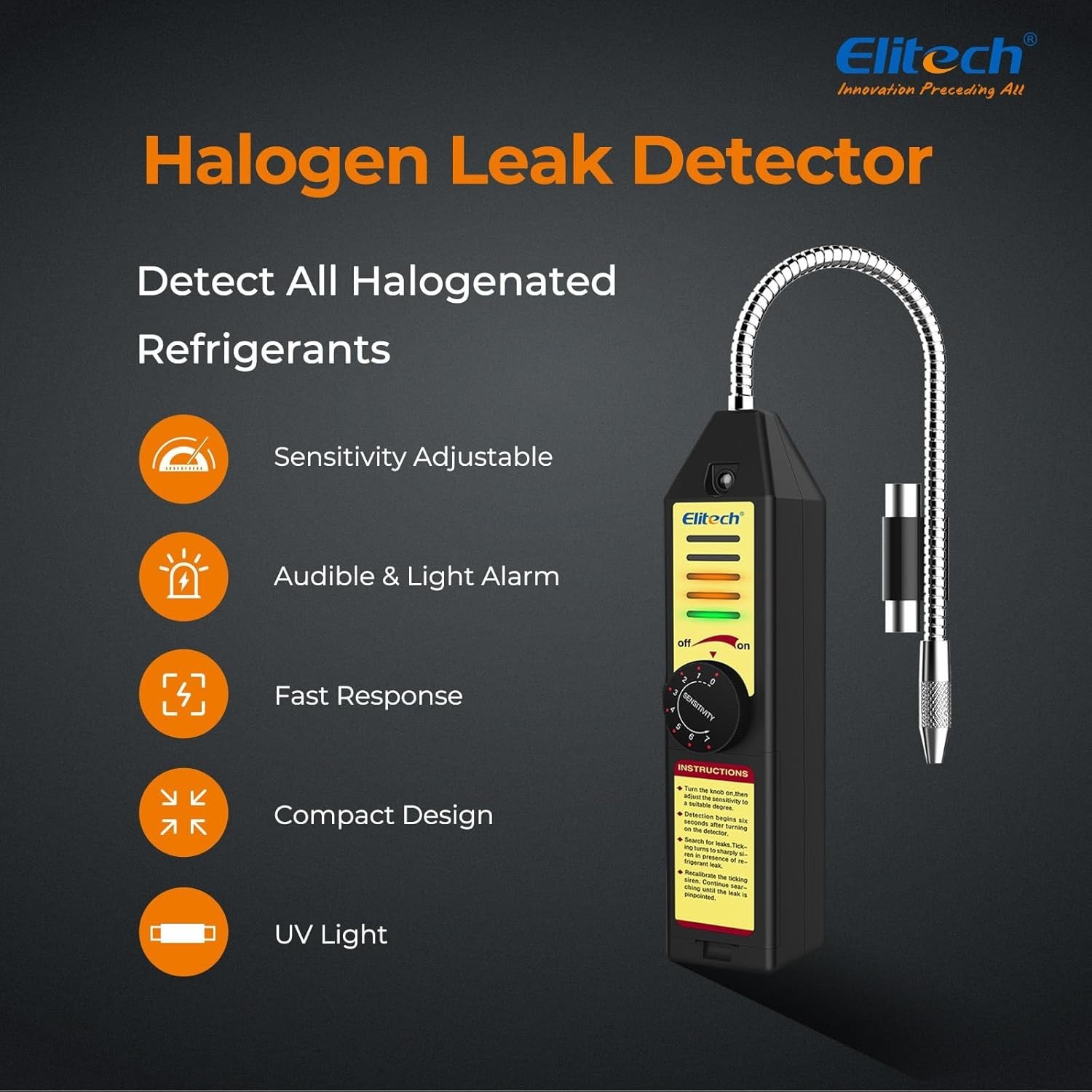 Professional Halogen Refrigerant Leak Detector - Quick Response & Visual Alerts