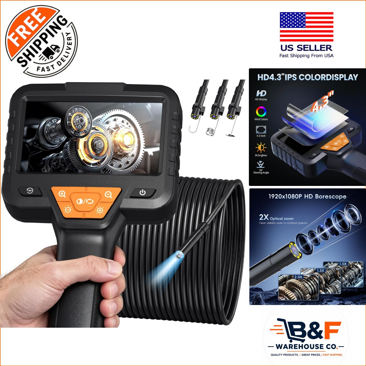 Professional 50FT Borescope with Adjustable LEDs and 1080P Clear Imaging