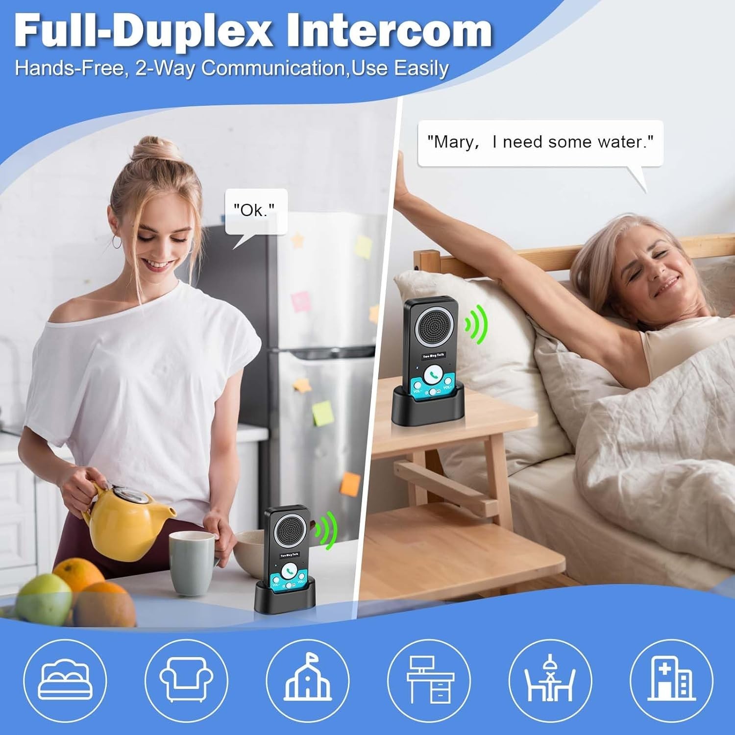 Wireless Intercom System for Home Business Long Range 8 Volume Levels 3 Pack