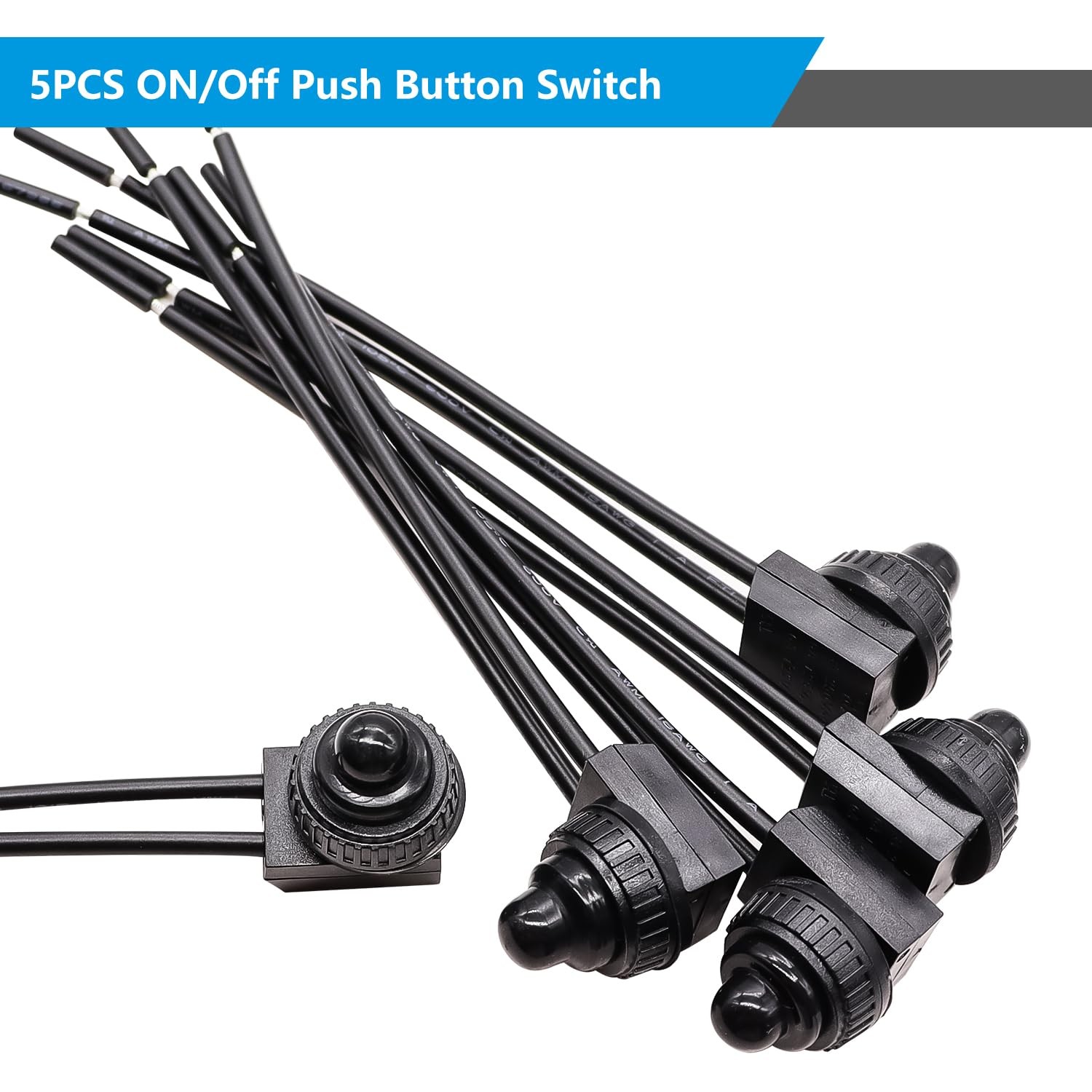 mxuteuk 5pcs 12V RV Waterproof Push Button Switch Black ON/Off SPST