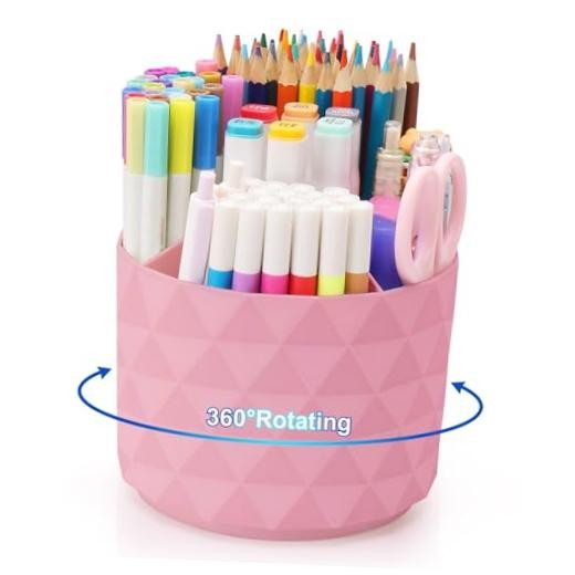 Desk Organizer, 360-Degree Rotating Pencil Pen Holders For Desk, Diamond Pink
