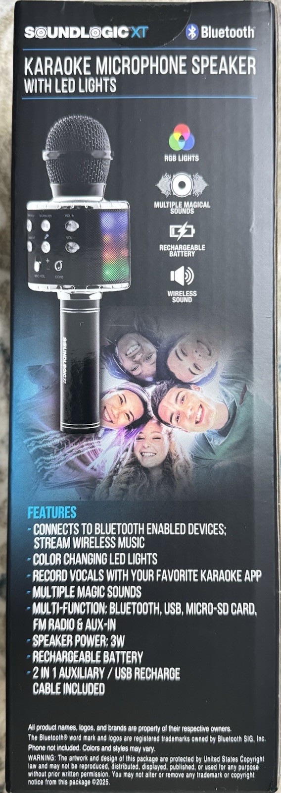 Soundlogic XT Bluetooth Karaoke Microphone Speaker Black Rechargeable LED Lights