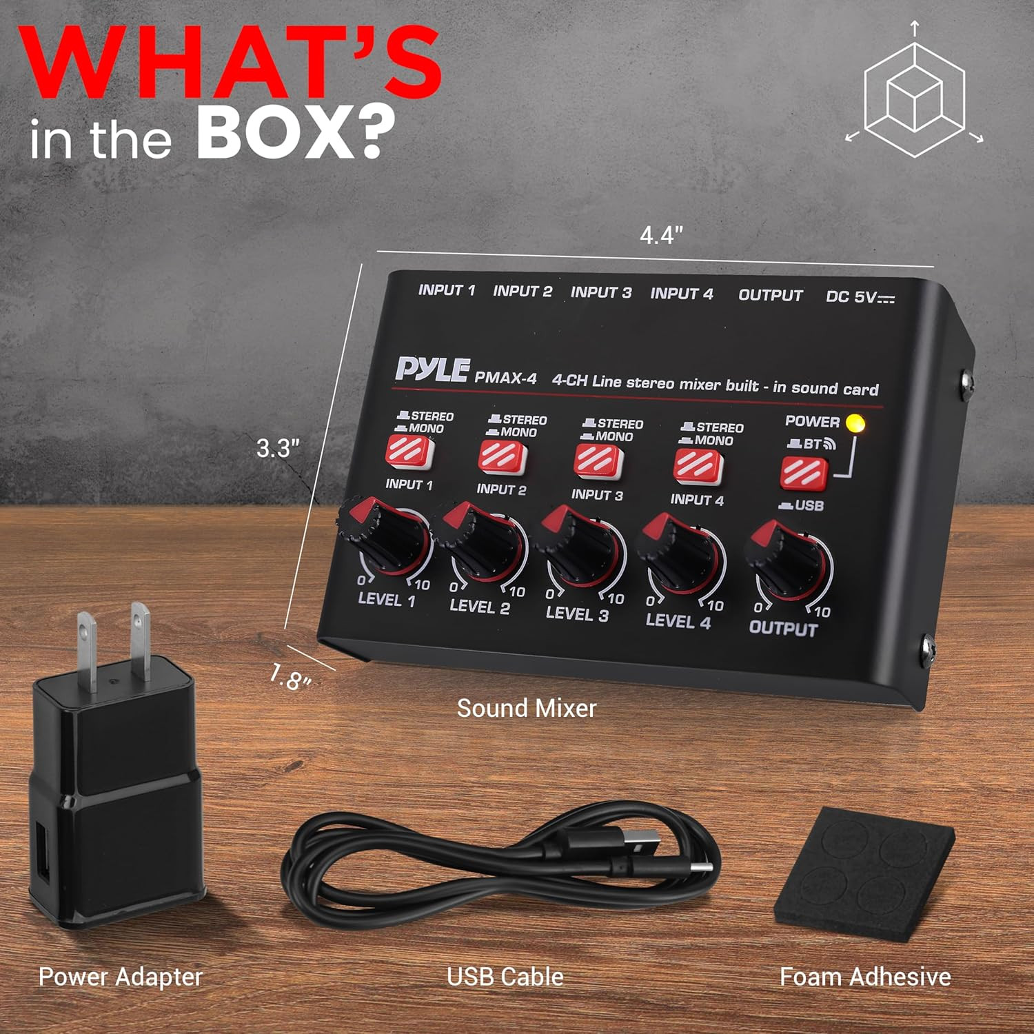4-Channel Wireless Bluetooth 5.0 Line Mixer - USB Audio Interface - 4 Mono/Stere