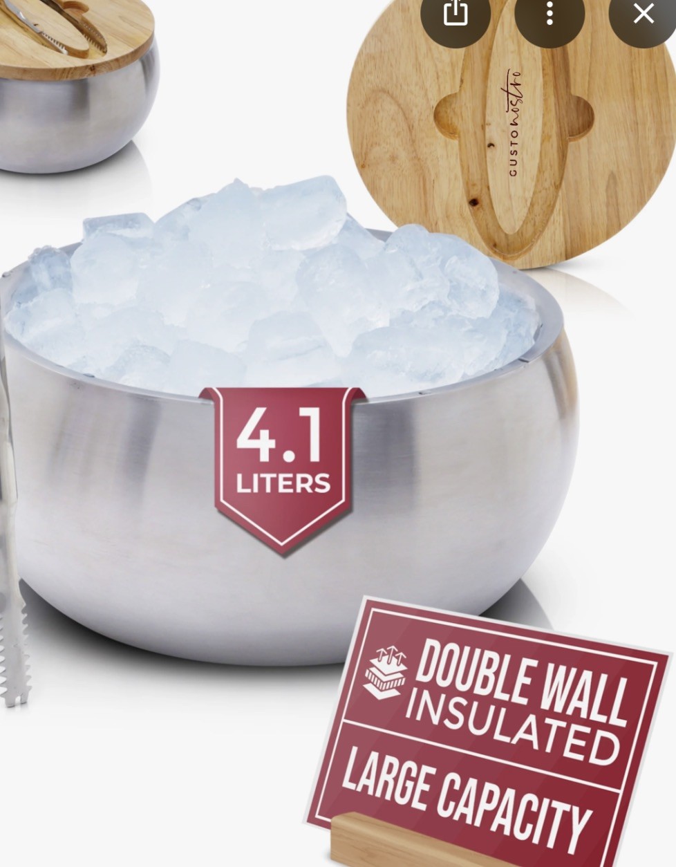 Gusto Nostro 4.1L Insulated Ice Bucket with Lid, Double Wall 304 Stainless Steel