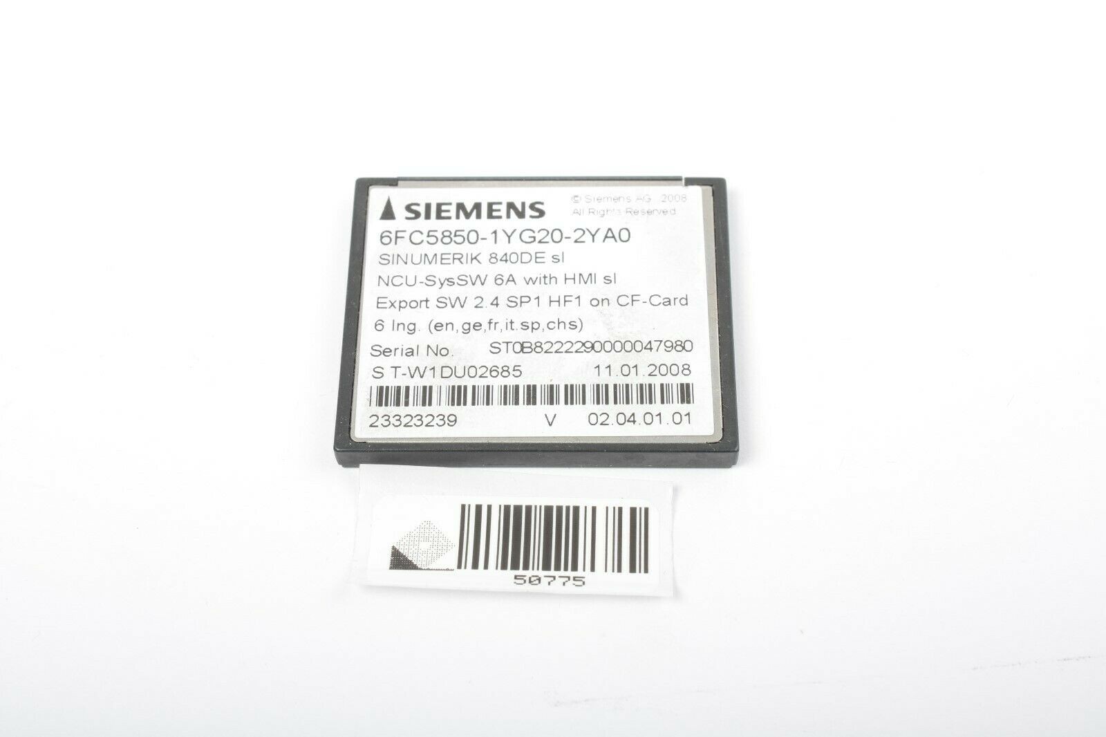 Siemens Sinumerik 6FC5850-1YG20-2YA0 840DE SL CNC Software 2.4 SP1 V 02/04/01/01