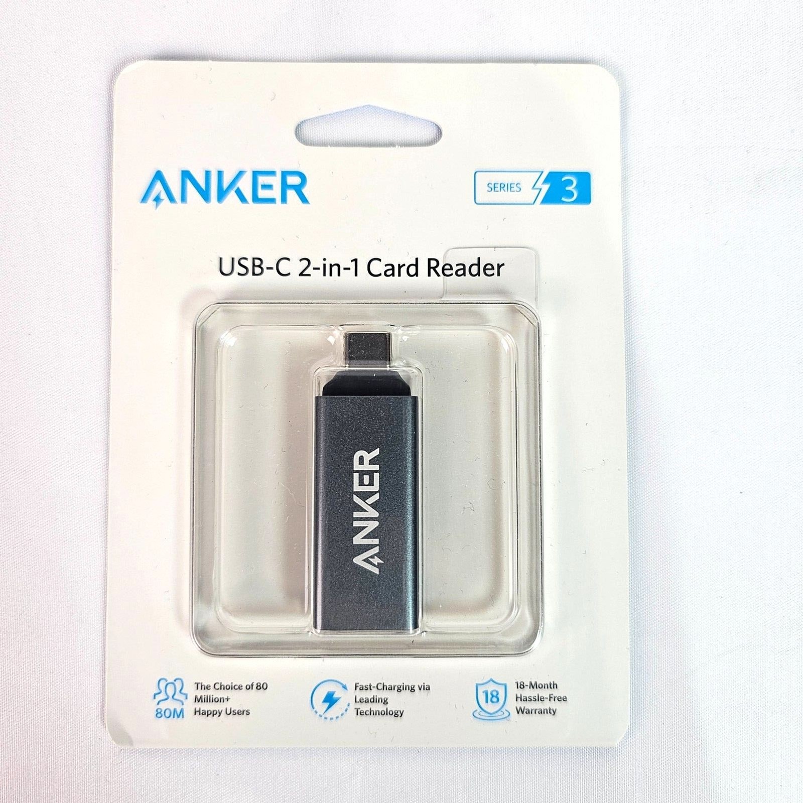 Anker USB-C 2-in-1 SD MicroSD Card Reader Adapter Series 3 Gray New