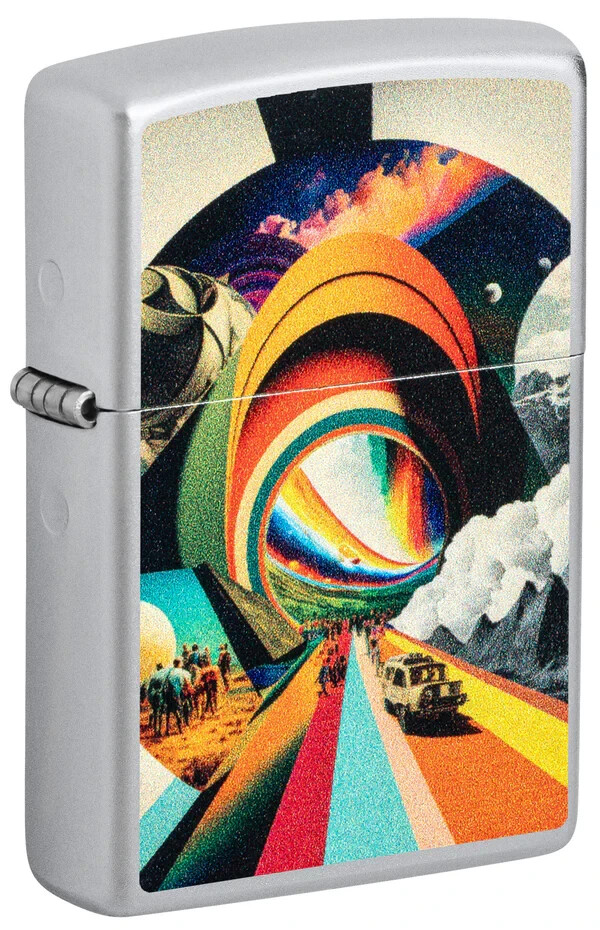 Zippo 46578, Trippy Travel Design, Satin Chrome Finish Lighter, NEW