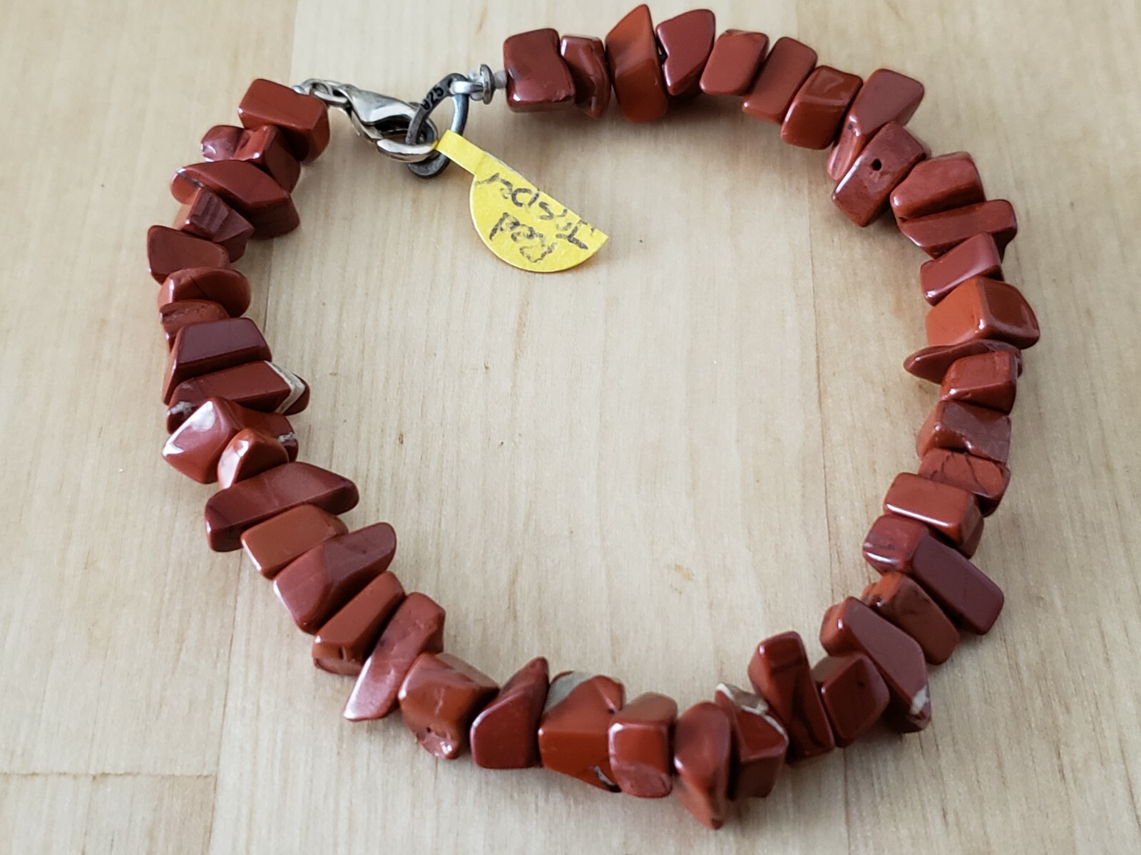 Hand-Made Genuine *Red JASPER* BRACELET 7.75" Long,7-8mm.Sterling 925 Lock-USA