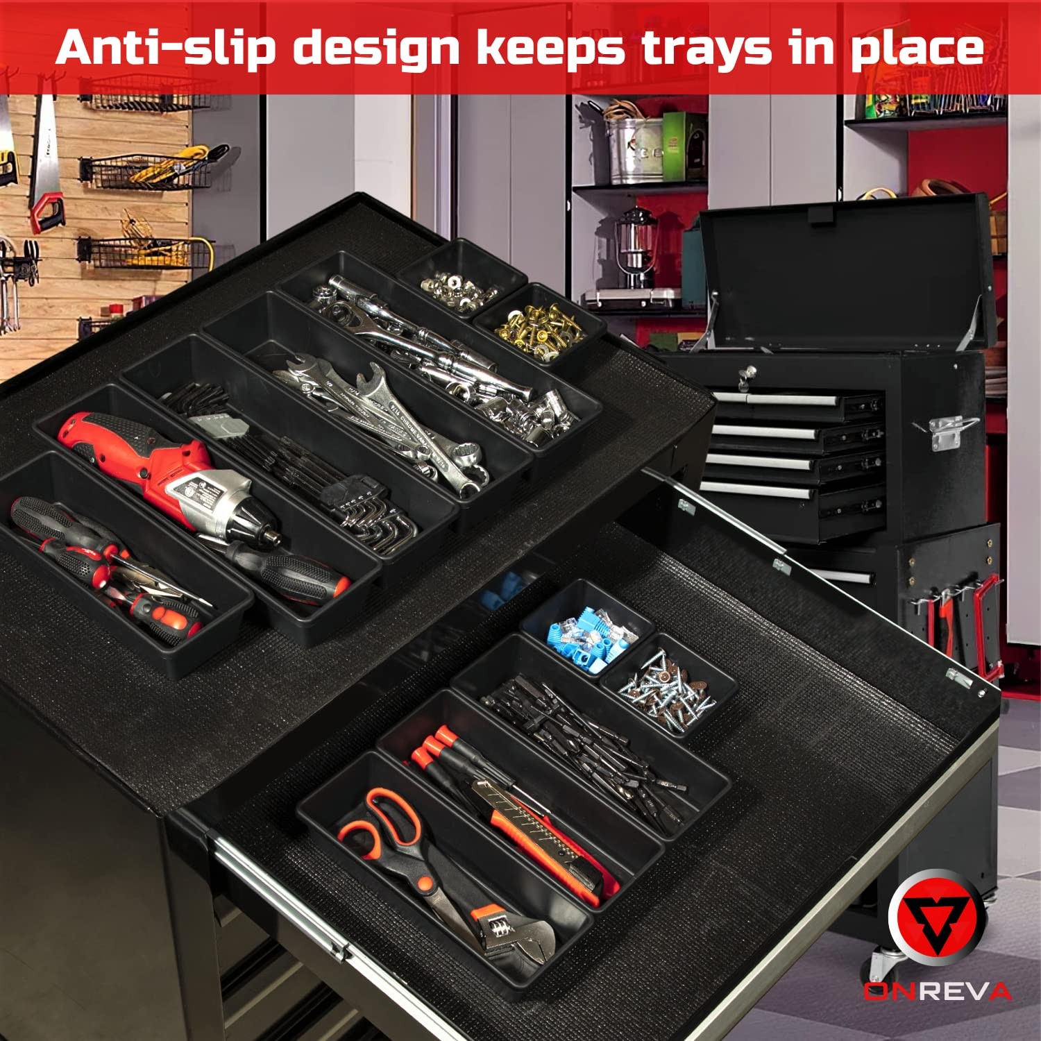 ONREVA Tool Box Organizer Tray Divider Set, Extra Large 6 PCS LARGE, Black