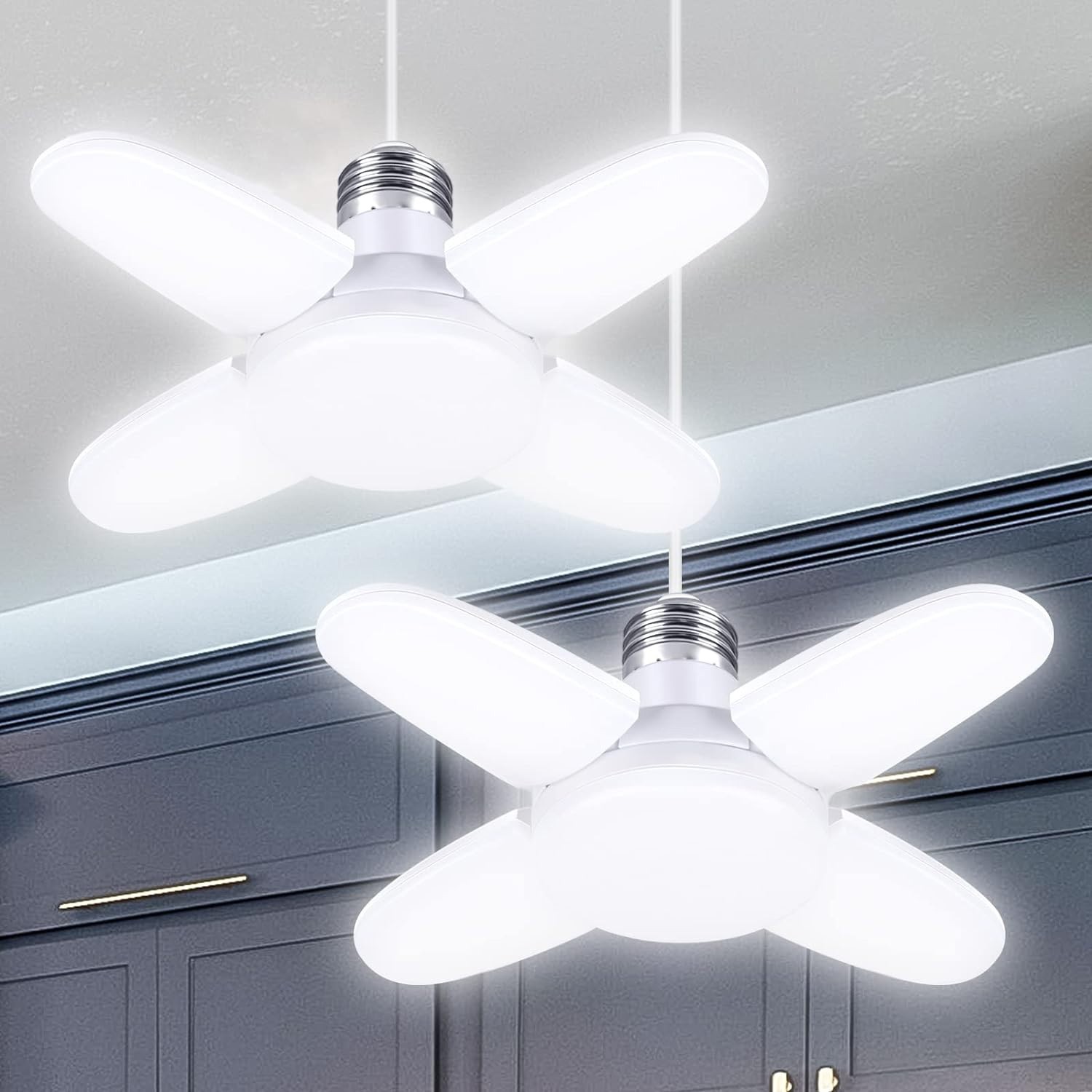 2x E27 LED Garage Light Bulb 28W Deformable Ceiling Fixture Lights Workshop Lamp