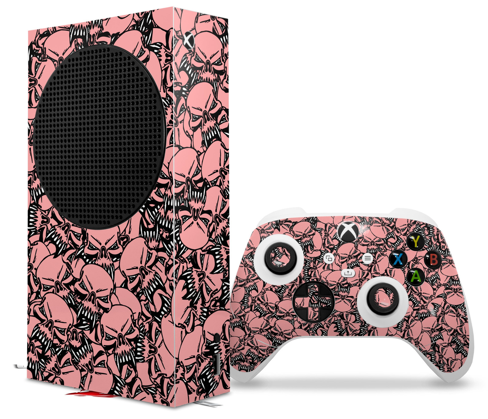 Skin Wrap for XBOX Series S Console Controller Scattered Skulls Pink