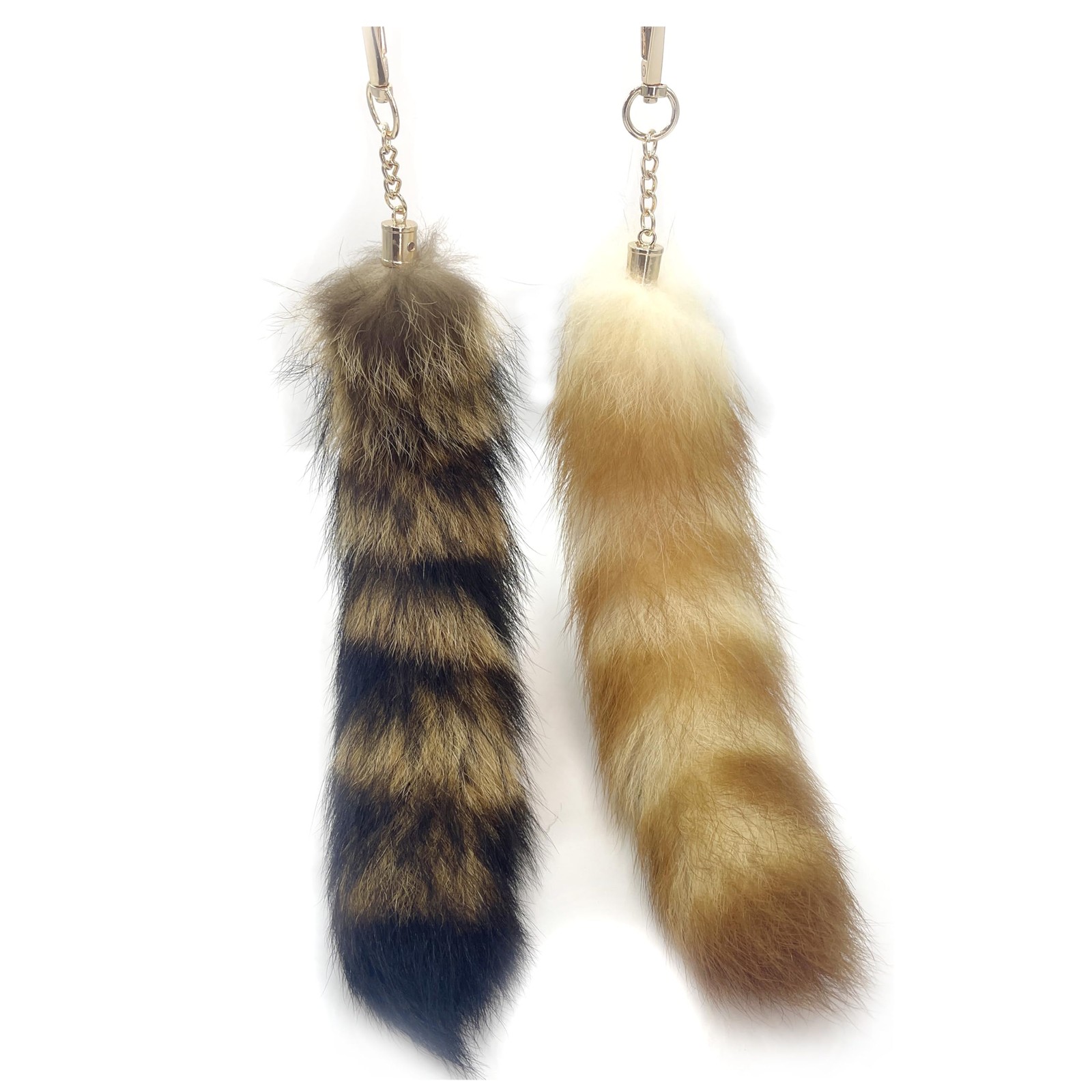 LAIDIC 2pcs Fluffy Raccoon Tail Standard, Gold and Brown Tails