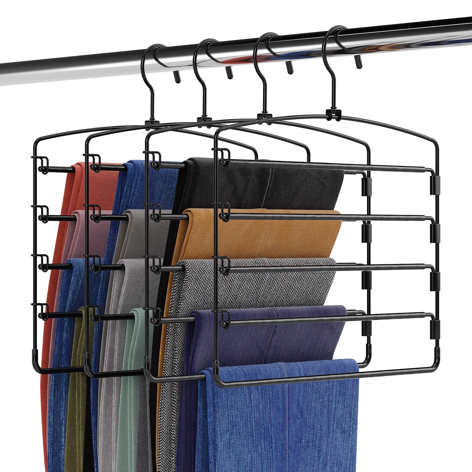 Pants Hangers 4 Pack 5 Tier Heavy Duty Metal Space Saving
