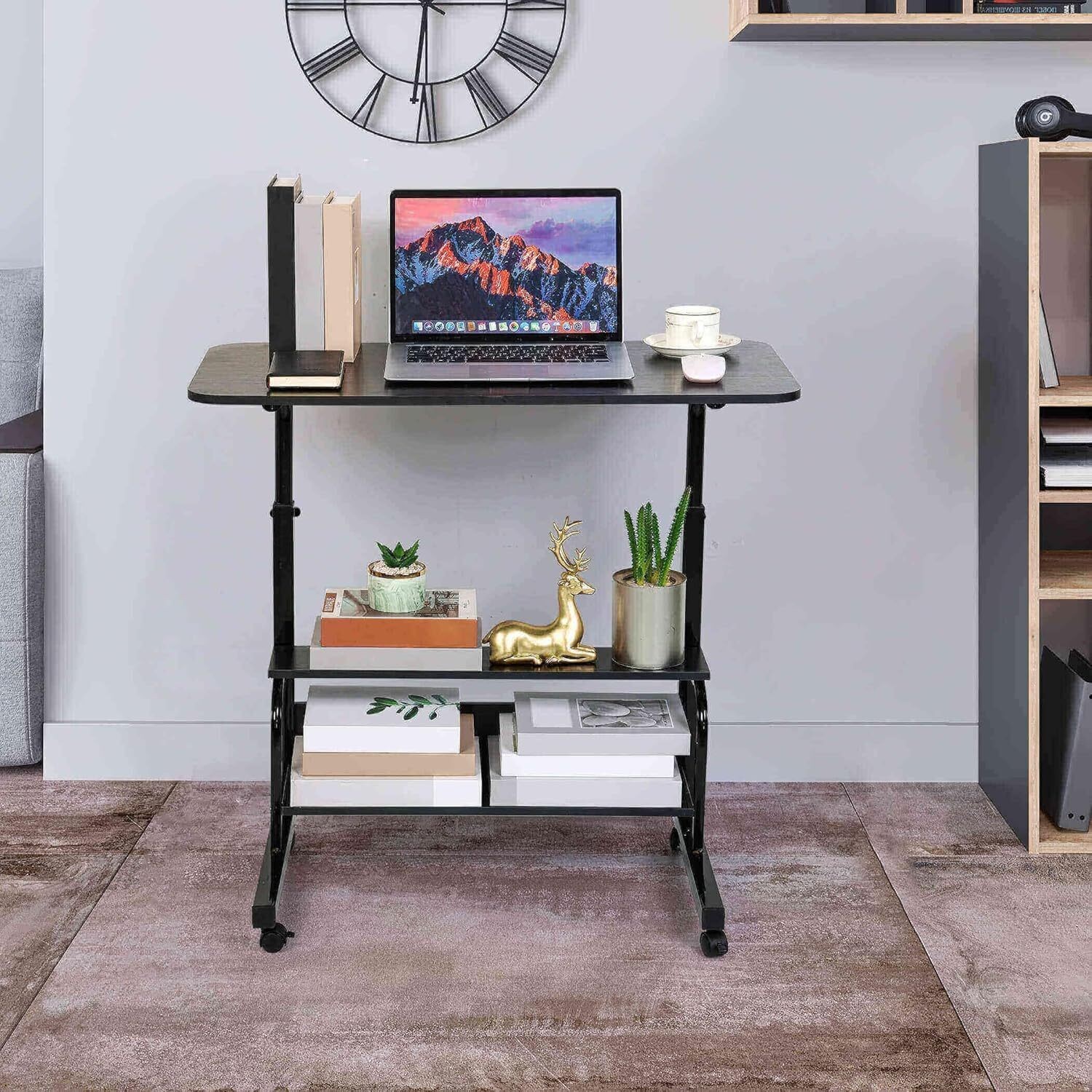 Adjustable Height Mobile Computer Desk Rolling Desk w/Wheels Home Office Desk US