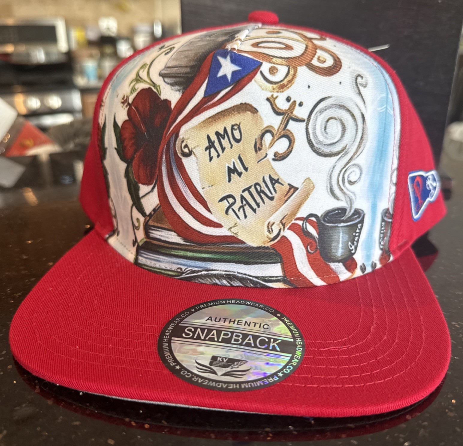 PUERTO RICO SNAP BACK RedCap Gorra Red Bill Amor Mi Patria On Front PR On Side