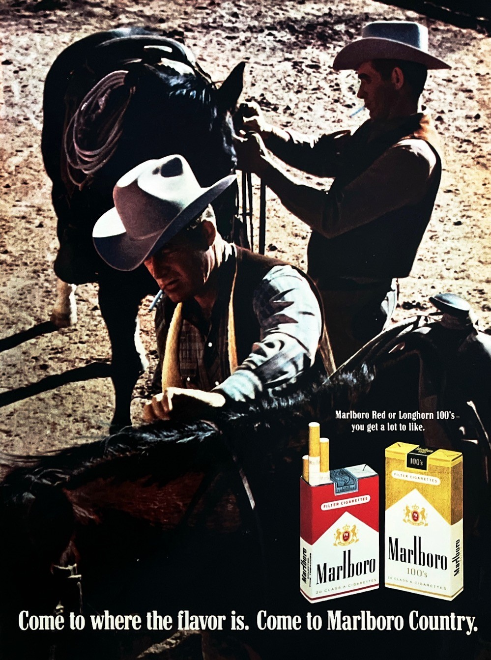 1969 MARLBORO Genuine Vintage Print Ad Cigarettes Horses Smoking Cowboys