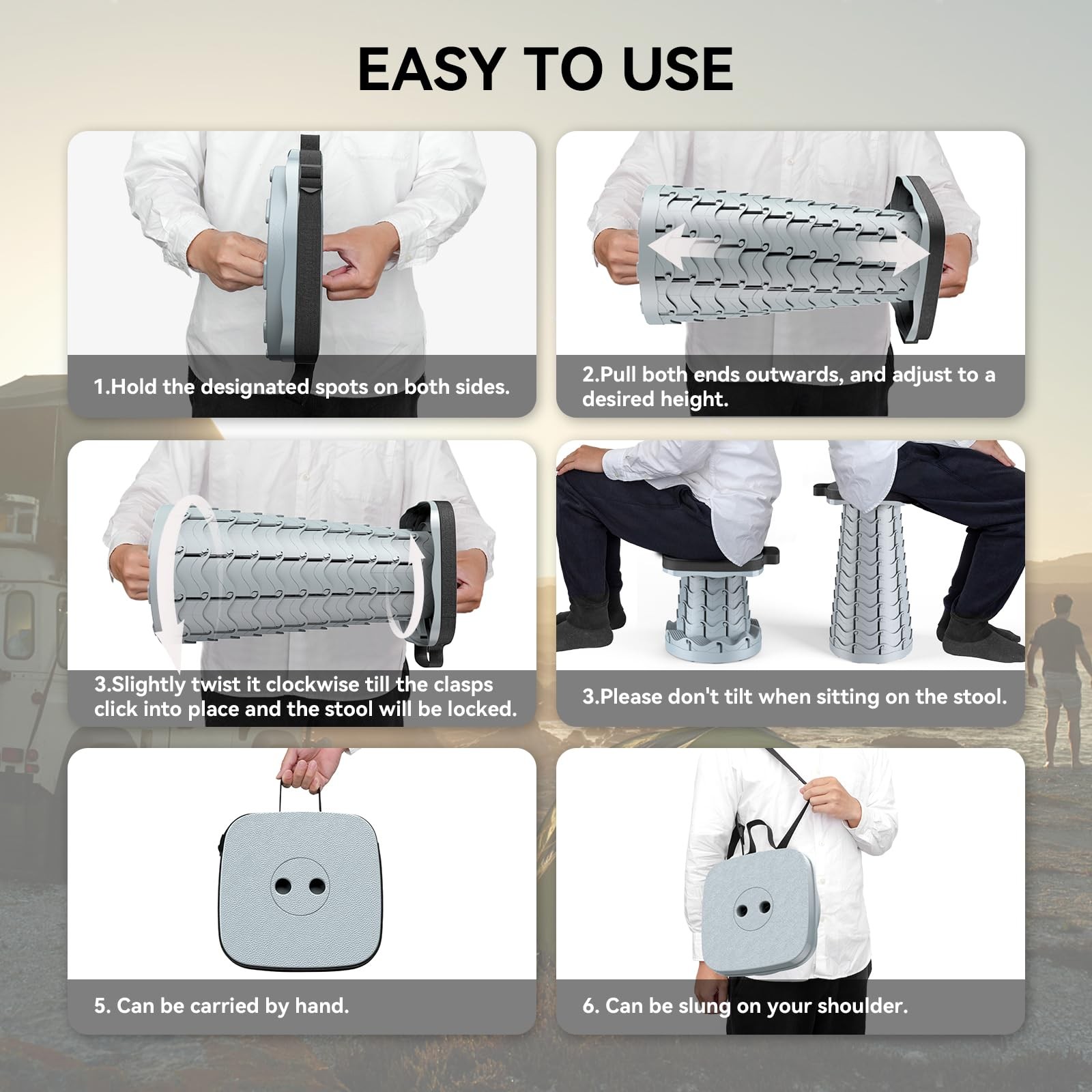 2026 Upgraded Collapsible Stool, Portable Folding Stool, Telescoping Camping ...